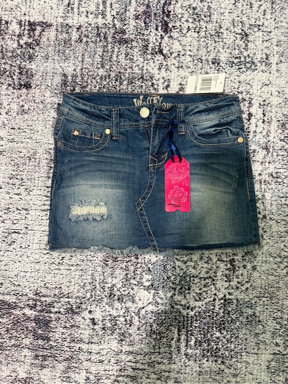 Wallflower Dark Blue Distressed Denim Mini Skirt